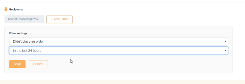 Firepush SMS campaign filer for recent placed orders