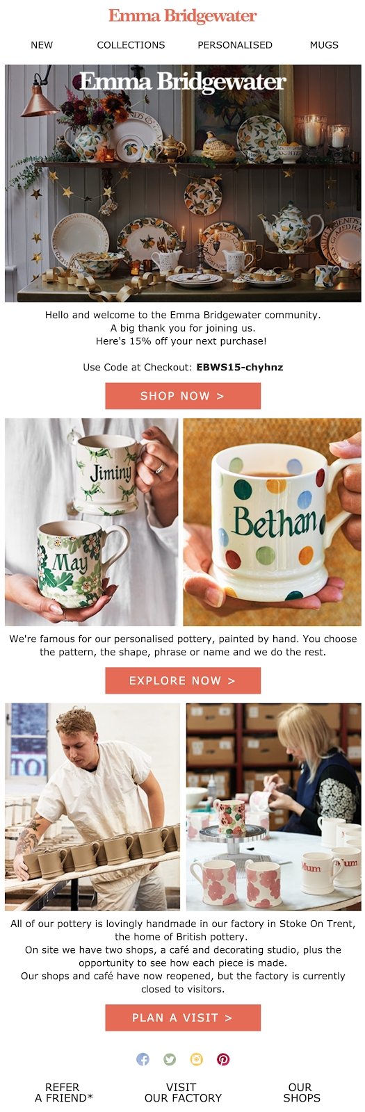 Emma Bridgewater welcome email