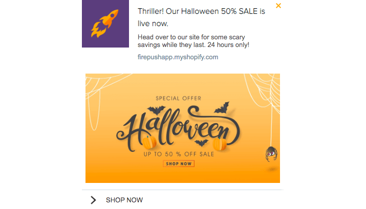 Firepush halloween sale example
