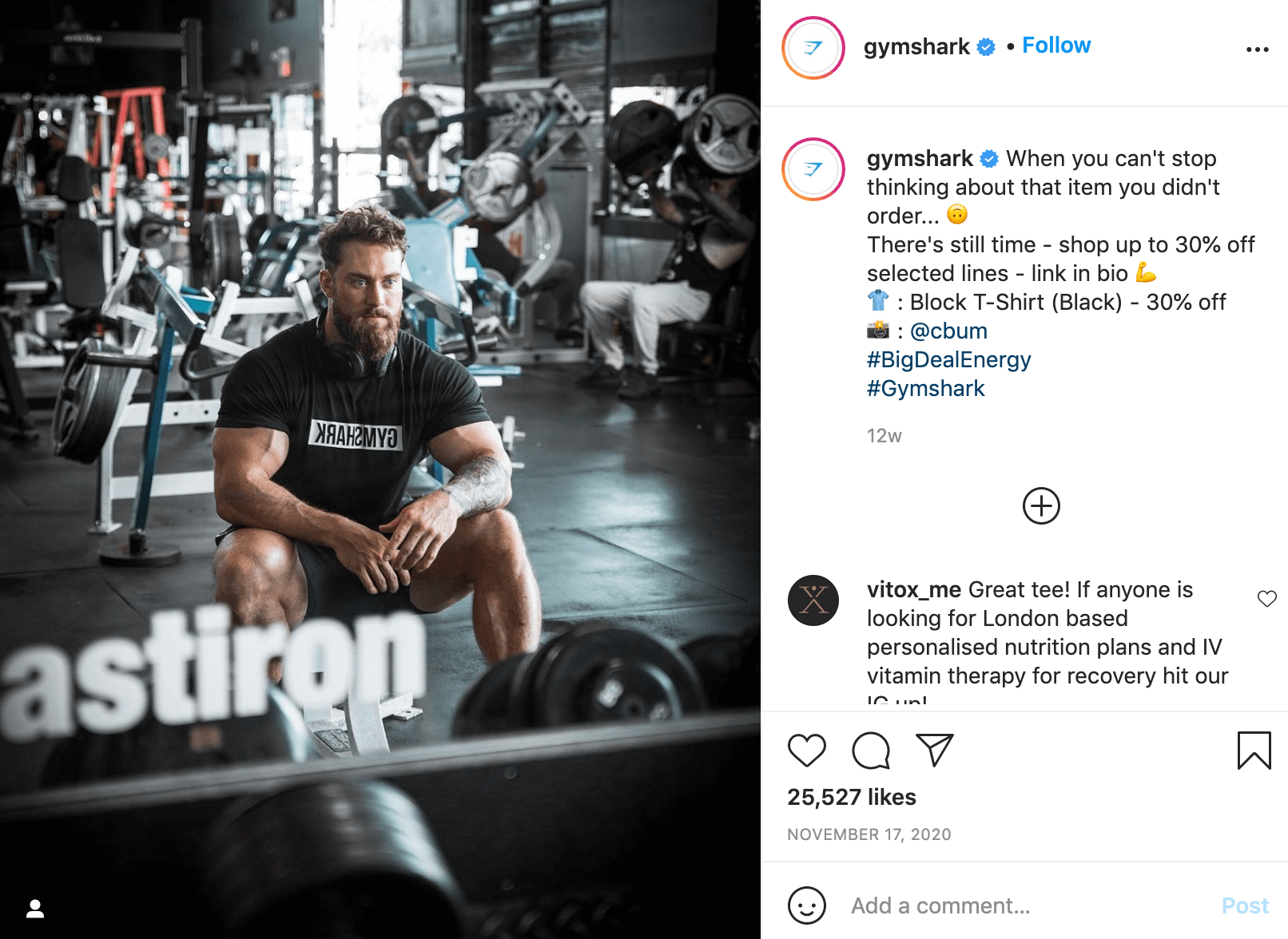 Gymshark Instagram post - promotion
