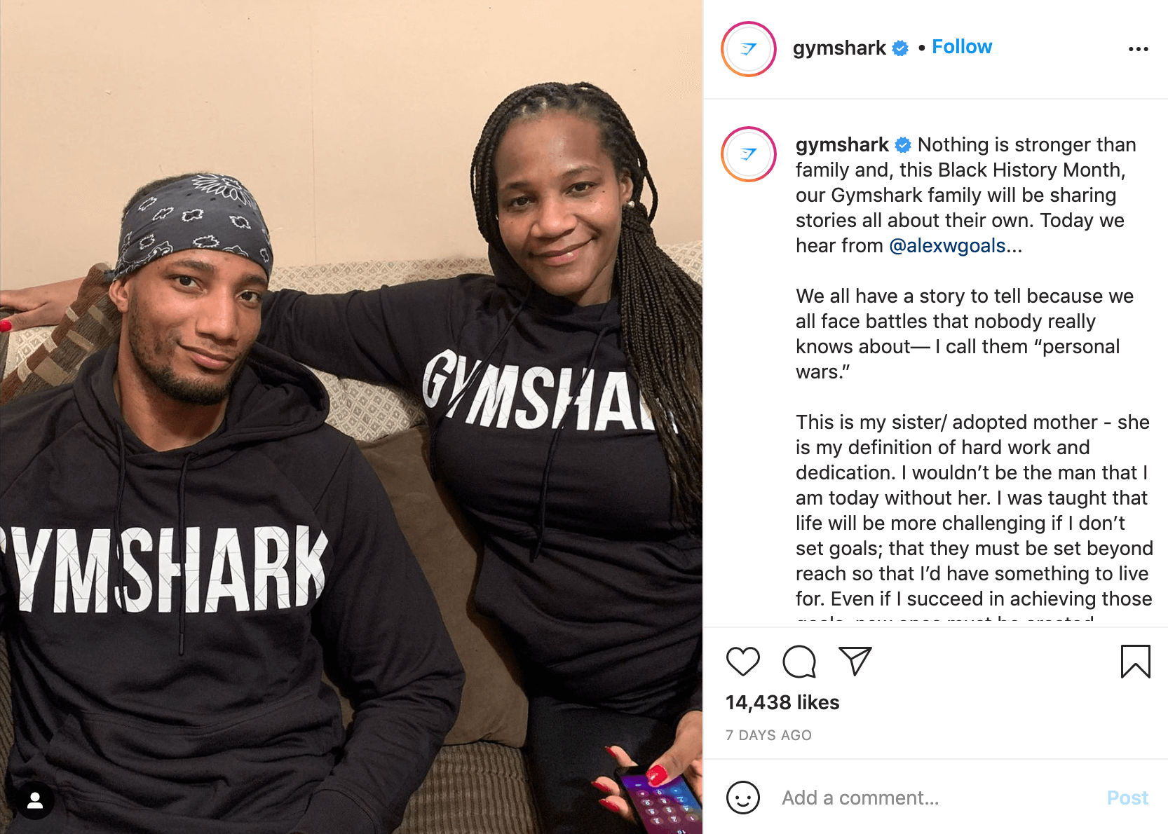 Gymshark Instagram post - employee story