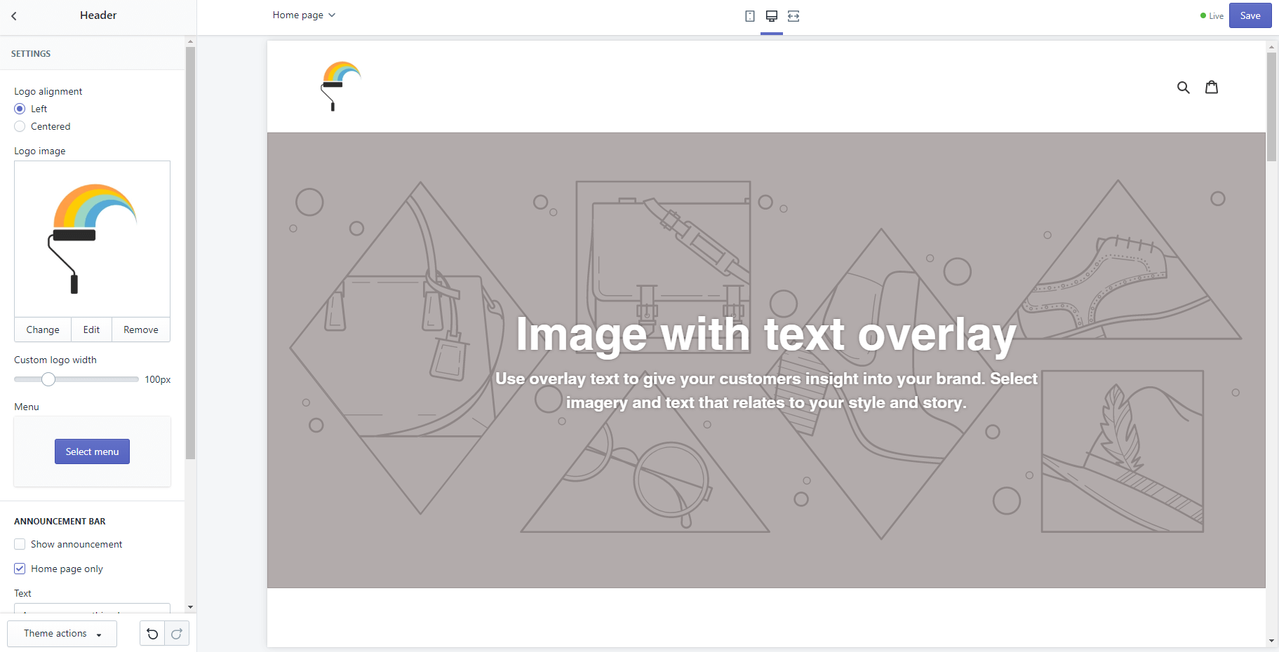 Homepage adding logo and hero image for debut theme