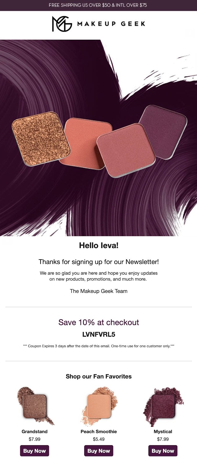 Makeup Geek welcome email