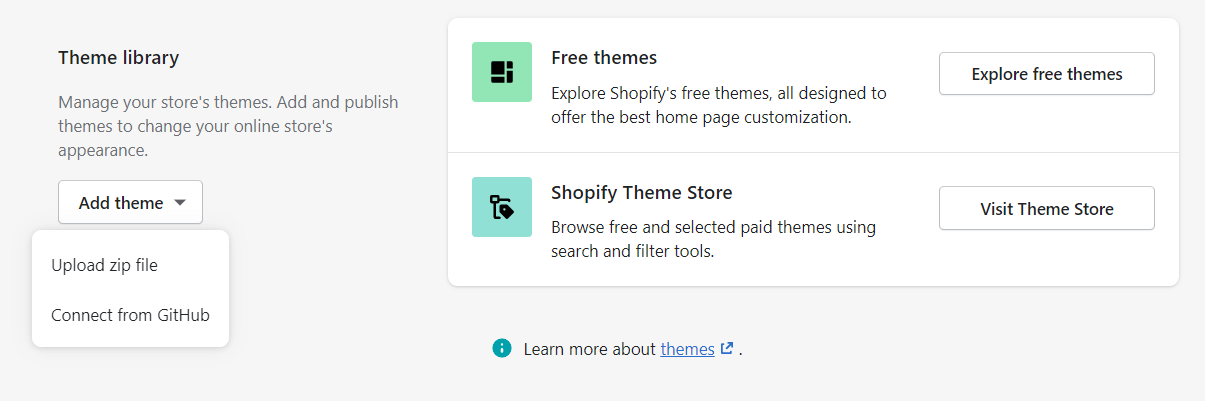 Shopify Theme library page