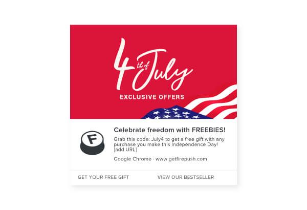 Firepush web push 4th of July exclusive offer notification example