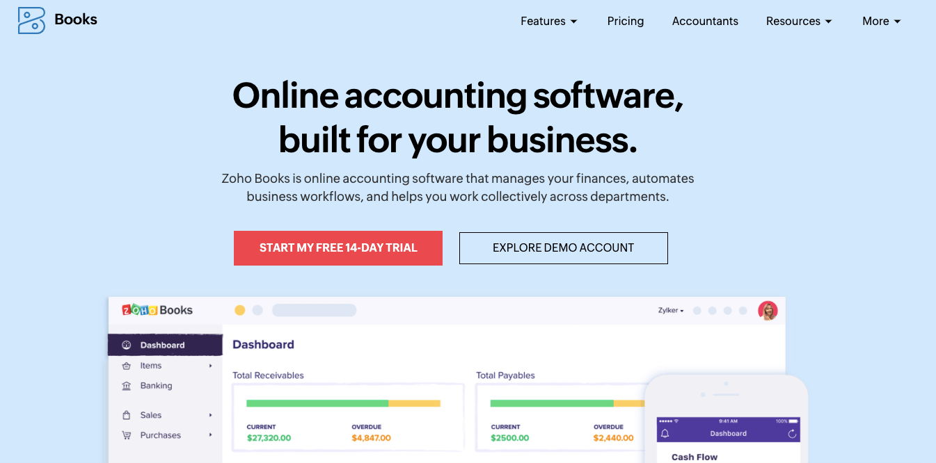 Zoho Books - homepage