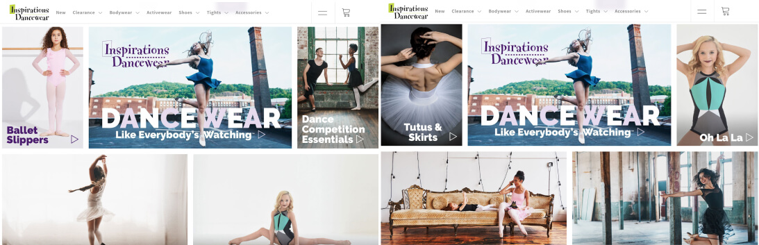 Dancewear different front page images for each customer