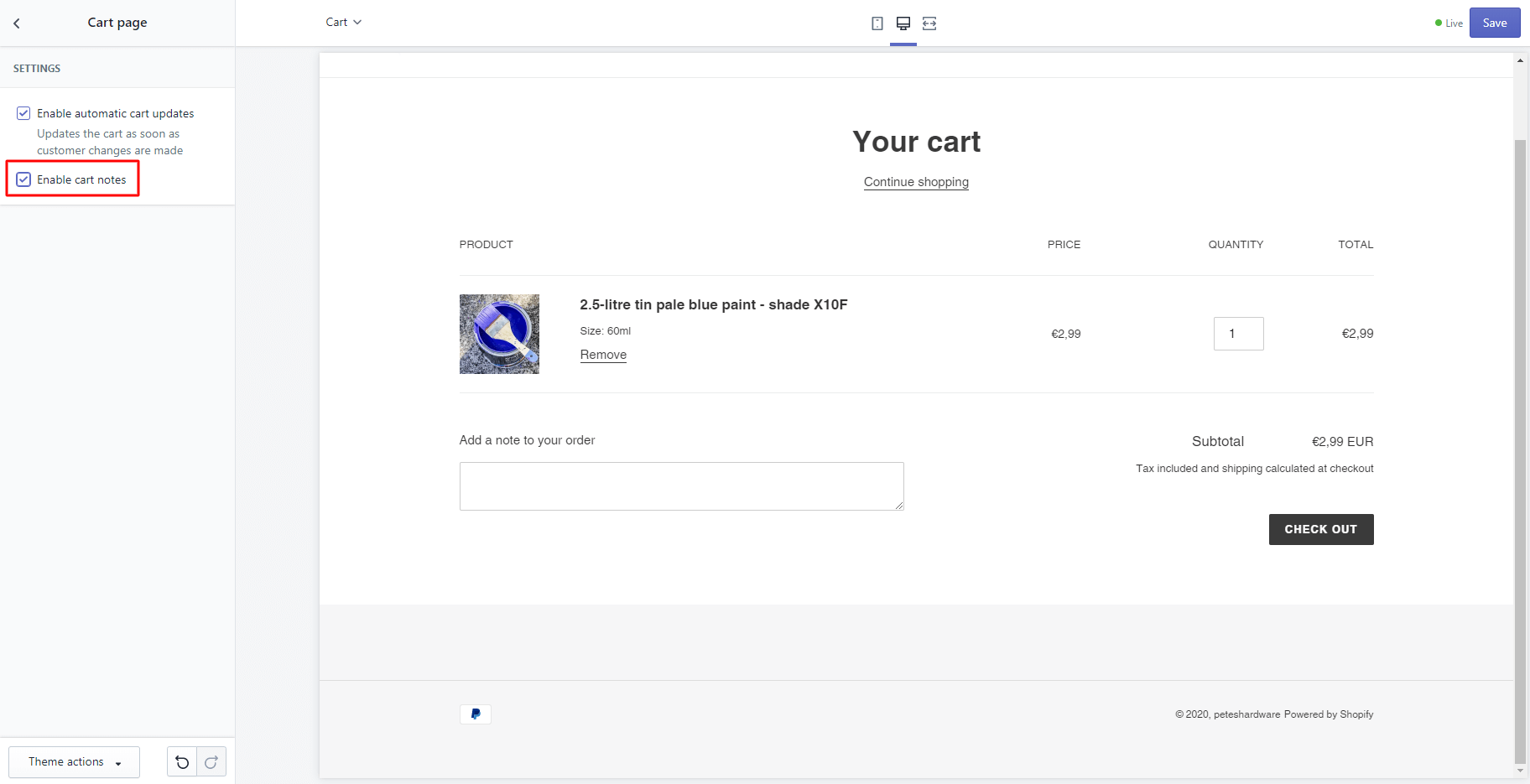 Add to cart settings enable customer notes