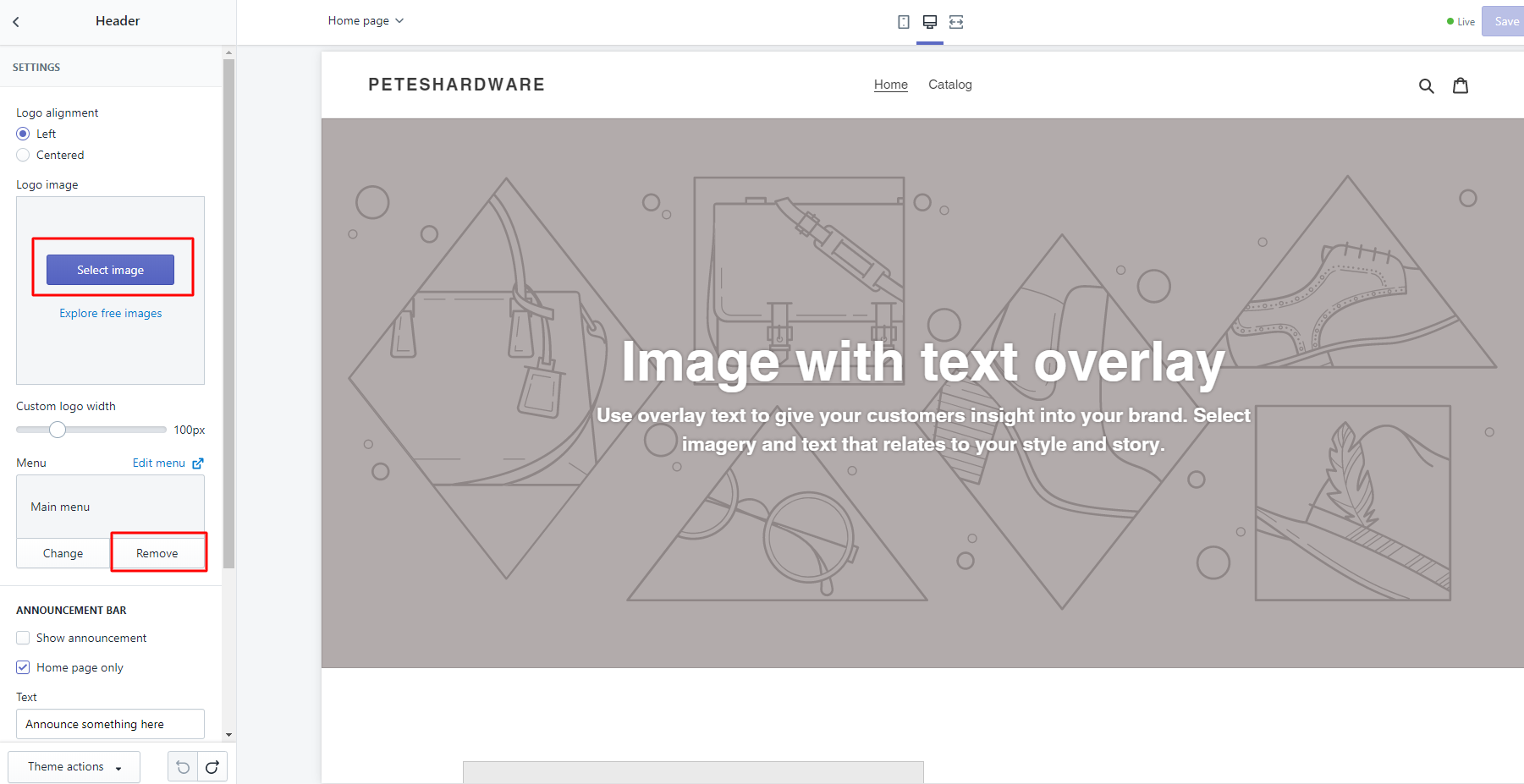 Homepage header customization