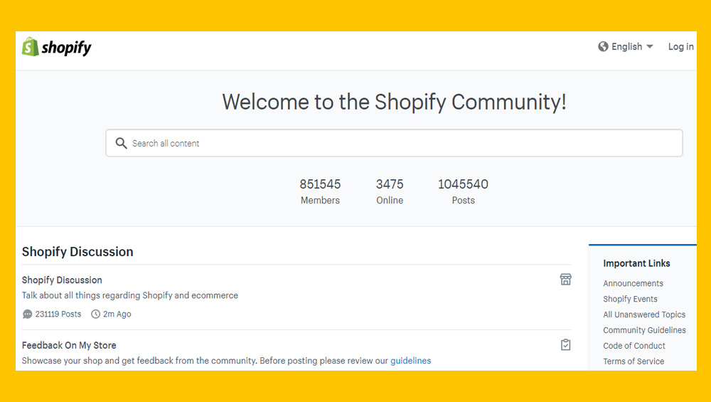 Shopify community homepage