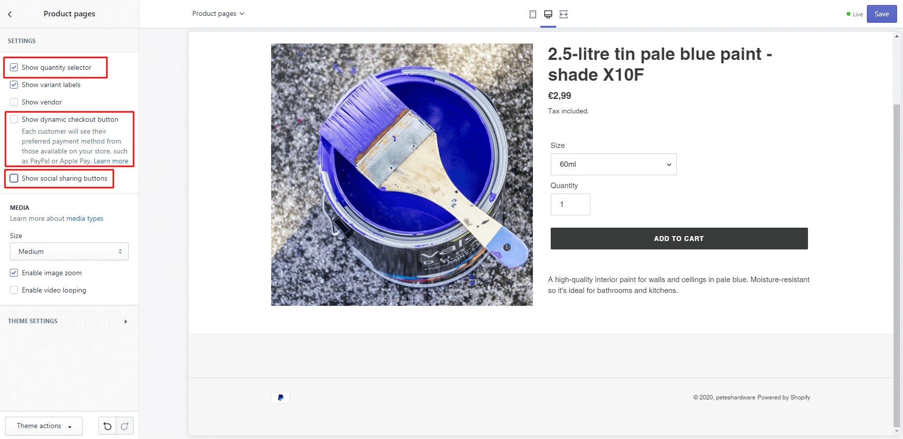 Product pages settings recommendation