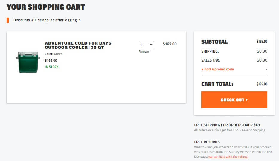 Shopping cart with a breakdown of all the costs included in the order