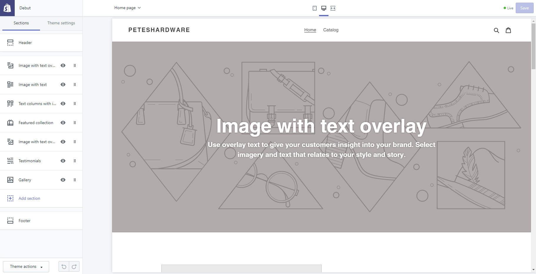Shopify Debut theme homepage customiziation